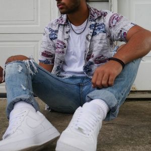 Vintage print short sleeve button down